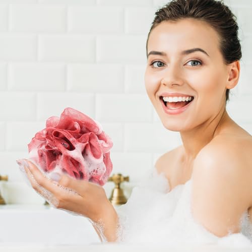 4 Pack Bath Sponge, Bath Shower Loofahs Mesh Pouf Sponge Body Scrubber Exfoliator Scrubber - 50g/Piece - color: Beige,blue,green,red - 4 Pcs