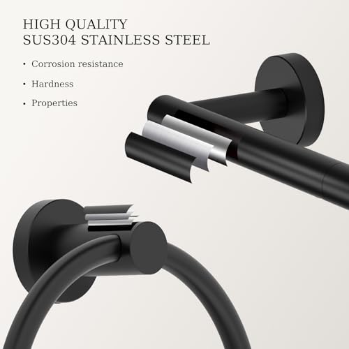 Matte Black Toilet Paper Holder Wall Mount & Towel Holder, Bathroom Hardware Set-SUS304 Stainless Steel Double Post Pivoting Tissue Roll Holder and Hand Towel Ring Set for Bathroom, RV - color: Matte Black