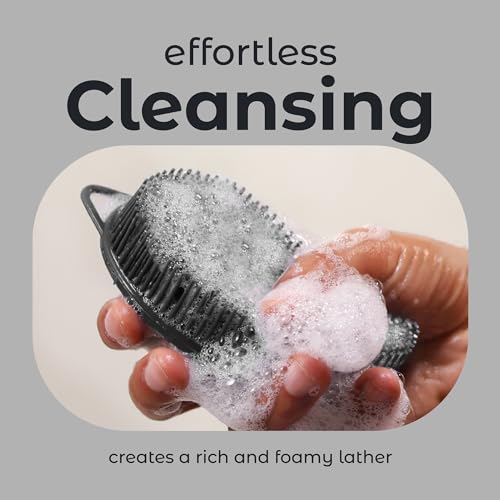 MainBasics Silicone Body Scrubber Dual-Sided, Black, Scalp | Shower Scrubber and Scalp Massager, Gentle Silicone Loofah Alternative for Deep Clean - color: Black, size: Scalp