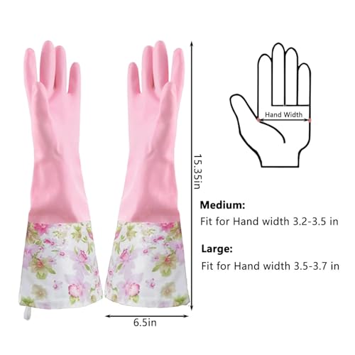 KINGFINGER 2 Pairs Latex-Free Reusable Dishwashing Gloves,PVC Waterproof Long Cuff and Flock Lining Household Cleaning Gloves,for Kitchen & Bathroom Cleaning, Large - color: Purple+pink