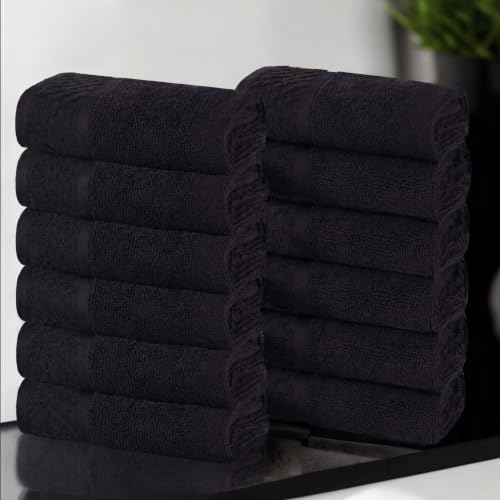 Superior Cotton Bathroom Towel Set Plush Absorbent, 12 Piece, Black Ivory | Soft Quick Dry, Jacquard & Solid Pattern Assorted Towels, Daily Skincare and Facial Cleansing, 12 Washcloths Lodie Collection - color: Black-ivory, size: Face Towel 12 - Pack (Jac
