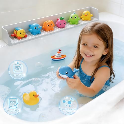 Bathtub Tray Splash Guard: Silicone Bathtub Splash Guard with Suction Cups, Bathtub Side Tray & Bath Toys Holder for Water Spill Prevention & Bathroom Storage, Grey