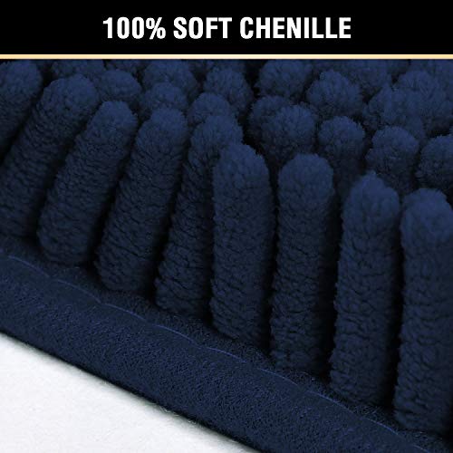 H.VERSAILTEX Plush Microfiber Bath Rugs Chenille Floor Mat Ultra Soft Washable Bathroom Dry Fast Water Absorbent Bedroom Area Rugs Kitchen Rugs Non Skid, 20" x 32"/17" x 24", Navy Rug - color: Navy, size: 20" x 32" Plus 17" x 24"