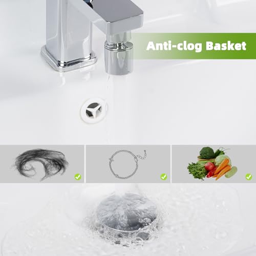Universal Bathroom Sink Drain Stopper Strainer, Big Cover, Chrome | 2 in 1 Pop Up Sink Stopper for 1.1''~2.36'' Sink Basin Hole, Hair Catcher with Removable Stainless Steel Filter Basket - color: Chrome