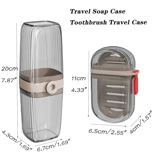 4 Pack Travel Soap Case and Toothbrush Travel Case Portable Soap Holder Toothbrush Holder with Cover Leakproof Soap Container for Trip Bathroom Camping Gym Outdoor (clear grey)