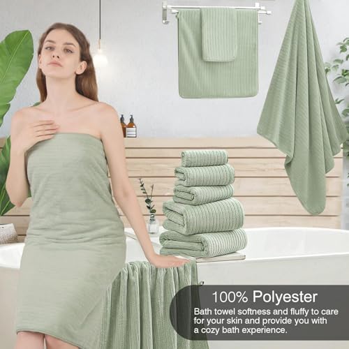 18 Piece Family Bath Towel Set Include 6 Bath Towels,6 Hand Towels and 6 Washcloths Soft Bathroom Towel with Hanging Loops,Highly Absorbent Quick Dry Towels Set for Bathroom,Hotel and Spa-Green - color: Green, size: 18-Piece Set