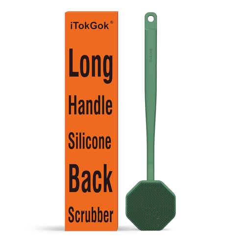iTokGoK® Silver-Infused Silicone Back Scrubber with Long Handle Back Brush for Shower,Back Brush Long Handle for Men and Women,Ergonomic No-Slip Handle, Long-Lasting (Midnight Green) - color: Midnight Green