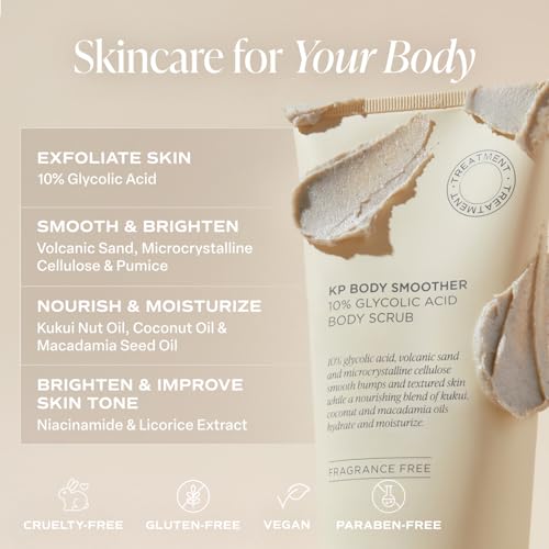 Saltair KP Body Scrub. 10% Glycolic Acid Treatment with Volcanic Sand and Plant Moisturizers. Fragrance-Free Physical Chemical Exfoliator. Exfoliating Body Scrubber for Rough Bumpy Skin, 10oz. - style: 10% Glycolic Acid Strength