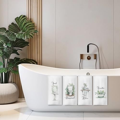 Boho Botanical Bathroom Hand Towels Set of 4, Relax Breathe Soak Unwind Decorative Hand Towels for Gym Yoga Spa Bathroom Decor, 16x24 Inches - color: E
