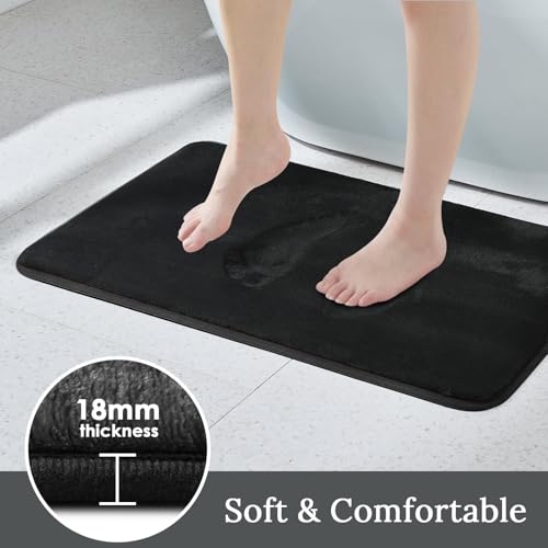 HUXMEYSON Bathroom Rugs Sets 3 Piece, Ultra Soft Velvet Memory Foam Bath Rugs, Non-Slip & PVC Backing Bathroom Mat Set, Washable Quick Dry Bath Rug - Black - color: Black, size: 17"x24"+20"x32"+U Shape 20"x24"