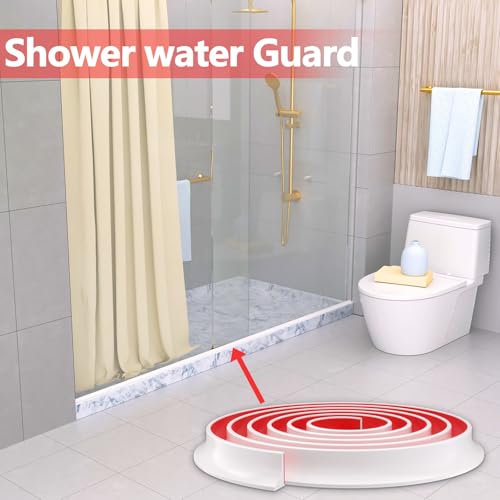 New Collapsible Shower Threshold Water Dam, Self Adhesive Silicone Waterproof Barrier Bathroom and Kitchen Water Strip Dam Shower Guard for Dry and Wet Separation Caulk Seal Strip Edge Trim(White) - color: White, style: 98Inch