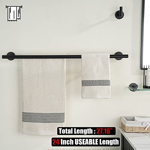 JQK Bathroom Hardware Set, 5-Piece Bath Accessories Set Matte Black Wall Mount Includes 24 in Towel Bar, 9 in HT Bar, TP Holder, Towel Hook x 2, BAS105-PB - color: Black