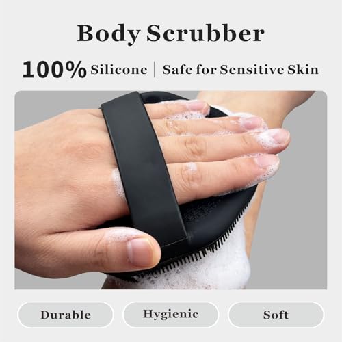 Silicone Body Scrubber 2-Pack, Shower Scrubber with Soft Bristles, Non-Slip Scrubbies for Body, Body Scrubber Exfoliator for Men and Women,Gentle Exfoliating and Lather Well (Black+Pink) - color: Black+pink
