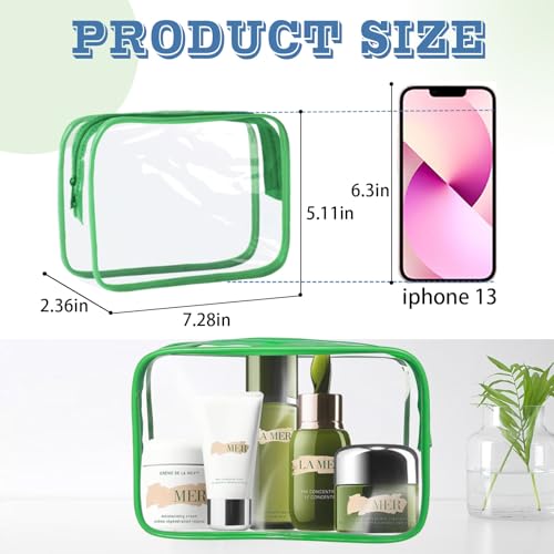 YedsIntu 16 Pieces Clear Makeup Bag PVC Zippered Clear Toiletry Carry Pouch Portable Cosmetics Bag Waterproof Makeup Bag Vinyl Plastic Organizer Case for Travel Vacation Bathroom (Green-M) - color: Green-M