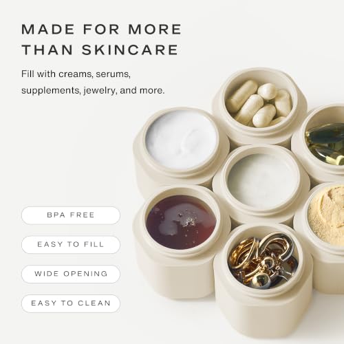 Cadence Travel Containers - Daily Routine Capsule Set - Magnetic Containers with Lids,4 Flex Mediums (1.32oz) & 3 Flex Smalls (0.56oz) - Shampoo, Conditioner, Body Wash, Pills, & More - Sand - color: Sand