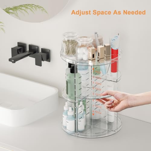 Rotating Makeup Organizer, DIY 8 Adjustable Layers Spinning Skincare Storage, Cosmetic Display Case with Brush Holder and Perfume Tray, Multi-Function Vanity Bathroom Countertop Organizer Clear - color: Clear