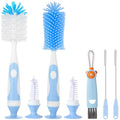 Ariseno 5-in-1 Baby Bottle Brush Set, Including Nylon and Silicone Bottle Brush, Bottle Cap, Straw and Nipple Cleaner, BPA-Free (Blue) - color: Blue-nylon Silicone