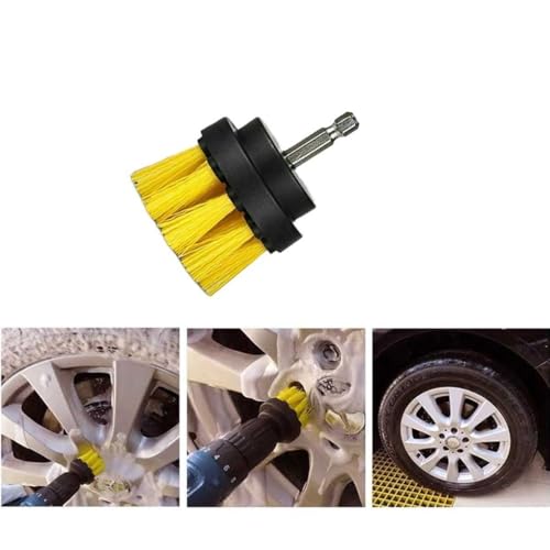 3-Pack Home Cleaning Drill Brush Set for Flooring, Tile, Grout, Kitchen & Bathroom Also Used for Car Detailing Tire, Engine Cleaning Brush Set Durable (Yellow)