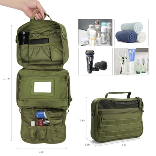 SUNRISING Tactical Toiletry Bag for Men, Hanging Travel Toiletry Organizer Dopp Kit, Shaving Hygiene Toiletries Bag, Men's Toiletry Bag for Short Trips Camping - Green - color: Army Green