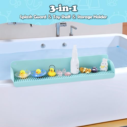 AGPTEK 24 Inch Bathtub Splash Guard with 10 Suction Cups, Silicone Tub Water Splash Guard for Bathtub, Bath Toy Tray Holder Play Shelf for Kids, Universal for Bathroom, Kitchen Sink (Green) - color: Green