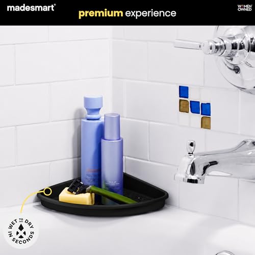madesmart Bathtub Corner Shelf, Suction Cup Bath Organizer for Shampoo, Soap, Razors & Shower Accessories, Non Slip Bathroom Storage Tray with Drainage Holes, Carbon - color: Carbon