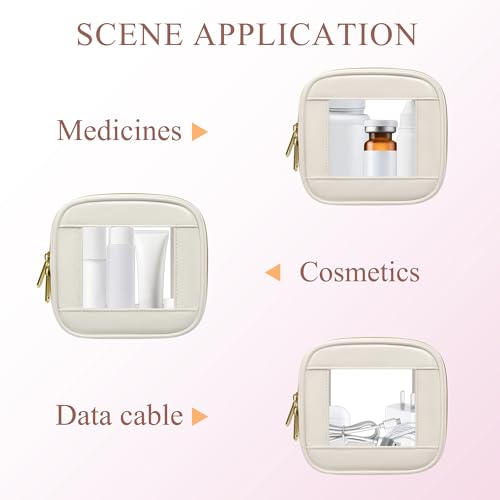 Small Clear Makeup Bag for Purse, Mini Waterproof Clear Cosmetic Bag Case Organizer, TSA Approved Square Small Makeup Case Pouch with Zipper, Car Travel Essentials for Women (Beige-2, Mini) - color: Beige-2, size: Mini