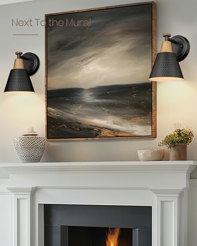 FEMILA Wall Sconces Set of 2, 1-Light Matte Black Bathroom Light Fixtures, Modern Single Vanity Light Wall Lamp with Hammered Metal Shade, 4FG59B-2 BK - color: Matte Black, size: 6", 2 pack