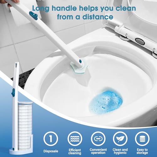 Disposable Toilet Brush with 48 PCS Refills, Disposables Toilets Cleaning System with Handle, Storage Caddy and 48Toilet Bowl Refill Heads for Bathroom Cleaning - style: Toilet Cleaning System
