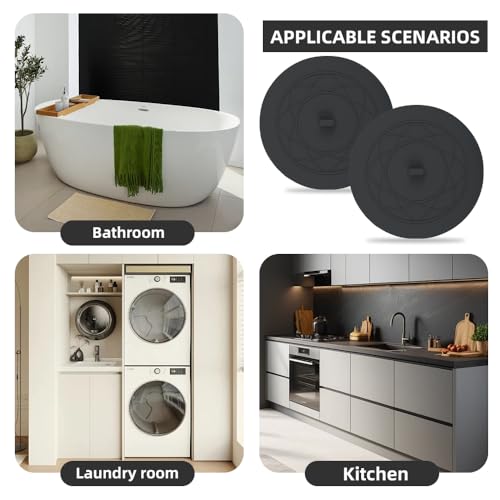 Tub Stopper 2PCS,Bathtub Drain Stopper,6 inches Bathtub Tub Drain Cover Stopper,Silicone Drain Plug,Kitchen Bathroom Hair Water Shower Stopper,Large Bathroom Laundry Accessories (Black/Black) - color: Black/Black