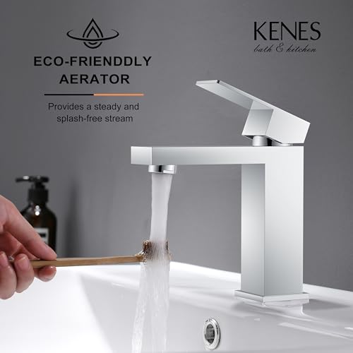 KENES Chrome Bathroom Faucet Single Handle Bathroom Sink Faucet Lavatory Vanity Faucet with Pop Up Drain & Water Supply Lines LJ-9031-5 - color: Chrome, size: Short