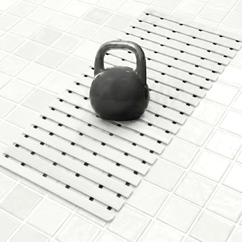 AceOrbit Weighted Non Slip Bath Mat for Textured tub, Heavy Duty Anti Slip Bath Mat for Bathtub and Shower Surfaces, Without Suction Cups for Textured, Reglazed, Refinished Tub(White,32 x 17 Inch) - color: White, size: 32 x 17 inches
