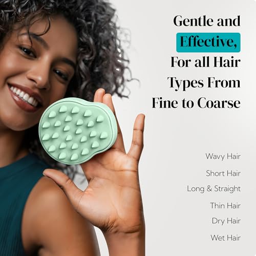 HEETA Scalp Massager 2 Pack for Hair Growth, Soft Silicone Bristles to Remove Dandruff and Relieve Itching, Scalp Scrubber for Hair Care Relax Scalp, Shampoo Brush for Wet Dry Hair, Beige & Green - color: 01- New Beige & Green