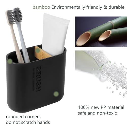 Toothbrush Holders Bamboo Electric Toothbrush Holder Bathroom Storage Organizer Countertop for Toothpaste, Floss, Razor, Black - color: Black