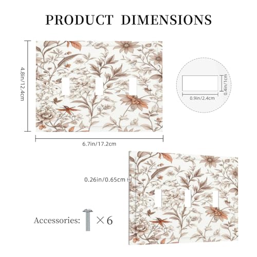 Light Switch Cover Plate Boho Floral Beige Flower And Leaf Botanical 3 Gang Triple Toggle Decorative Switch Plates Wall Plates Electrical Switchplate Faceplate for Bathroom Bedroom Decor - color: Boho Floral Beige Flower And Leaf Botanical, size: 3 Gang T
