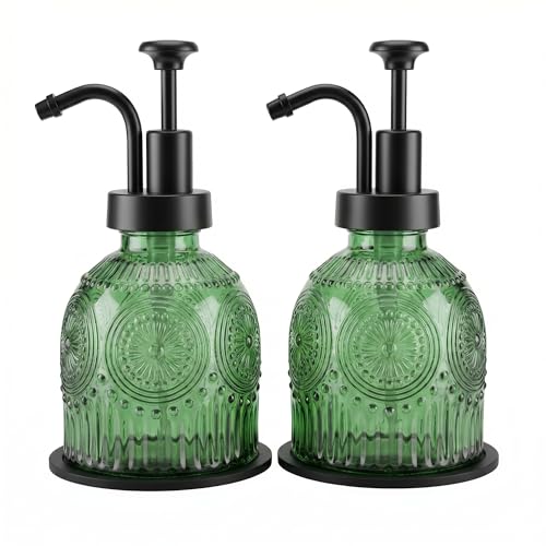 Vintage Glass Soap Dispenser 2 Pack for Bathroom Kitchen, with Black Pump and Non-Slip Mat, Refillable for Hand Soap, Dish Soap, Lotion, Shower Gel, Modern Farmhouse Decor (8 oz, Green) - color: Green