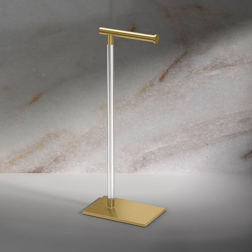 Gatco 1331B Toilet Paper Holder Stand, Brushed Brass with Acrylic Post, Rectangle Weighted Base, Freestanding Bathroom Floor Stand, 22.25 Inch - color: Brushed Brass/Acrylic, 22.25"h