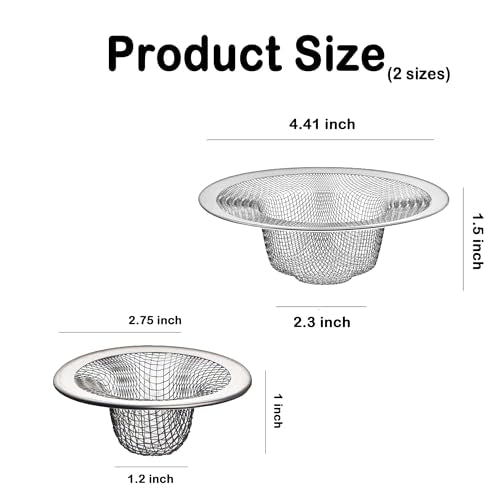 12PCS Stainless Steel Slop Basket Filter Trap, 2.75" & 4.41" Mesh Sink Drain Strainer Screen Bathroom Kitchen, Drain Mesh Basket Cover Hair Catcher for Lavatory RV Shower Floor Utility Drain - size: 2.75'' & 4.41'' (12 Pcs)