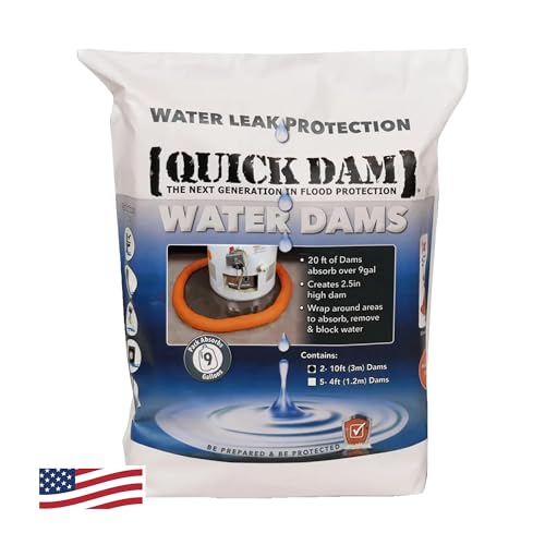 Quick Dam WUB210-2 Water Activated Flood Barrier – 10 ft, 2-Pack, Orange – Indoor Leak Protection, Absorbs 3.1 Gallons Each, Swells to 2.5" High - size: 10ft