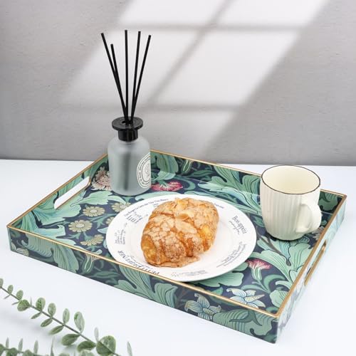 Spsyrine Serving Tray with Handles, Plastic Decorative Tray for Coffee Table, Living Room, Home Decor, Leicester - color: Multi F