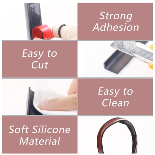39 Inch Shower Threshold Water Dam, Silicone Barrier Shower Door Bottom Seal Strip, Self Adhesive Waterproof Barrier, for Kitchen Countertop Sink, Cooktop, Bathroom（Black） - color: Black, style: 39 in