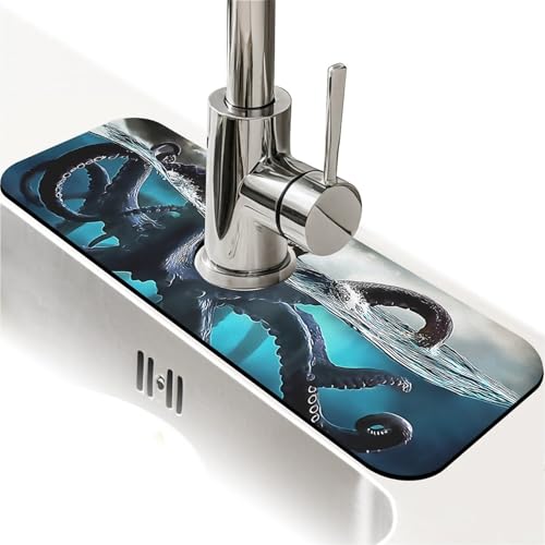 Faucet Fast Absorbent Pad - Deep Sea Octopus And Boat Drying Pad, Suitable For Kitchen, Bathroom, Island And Other Scenes - color: Deep sea octopus and boat