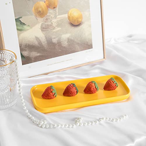 Ceramic Bathroom Tray,Kitchen Sink Organizer Tray,Cosmetics Holder,Vanity Trays,Candle Tray,Dessert Plate,Simple Style Rectangle Tray for Dessert Fruit Jewelry Perfume Soap Succulents Plant (Yellow) - color: Yellow