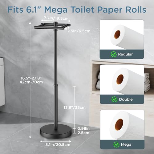 Toilet Paper Holder Stand Adjustable, Freestanding Tissue Roll Holder for Bathroom, Pivoting Design, Durable SUS 304 Stainless Steel and Weighted Base Toilet Paper Stand, Storage (Matte Black) - color: Matte Black