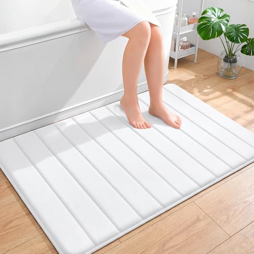 OLANLY Memory Foam Bath Mat 44x32, Super Soft Absorbent Bathroom Rugs, Quick Dry, Machine Washable Shower Floor Rugs, Bathmat Carpet, Bathroom Home Decor Accessories, White - color: White, size: 44" X 32"