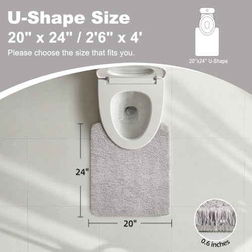 TYUU Toilet Rug, Ultra Soft Toilet Rugs U Shaped Machine Washable Non Slip Absorbent Quick Dry Toilet Mat with Rubber Backing, Light Grey 20" x 24" U Shape - color: Light Grey, size: 20" x 24" U Shape