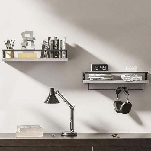 Bathroom Shelves with Towel Bar, Wood &Metal Frame, 2 Pack(White) | Floating Shelves for Bathroom, Kitchen, Living Room, Bedroom - color: White