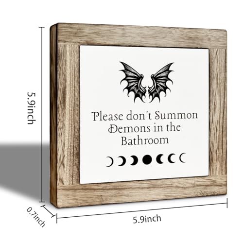 Funny Bathroom Decor, Please Don't Summon Demons in the Bathroom, Freestanding Wooden Box Decor, Decorative Signs for Home Toilet Restrooms Shelf, Rustic Toilet Decoration 5.9×5.9 inch - color: color38
