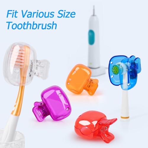 6 Pack Toothbrush Covers Portable Toothbrush Coverings Clips for Protectors Travel Plastic Brush Pod Protection Clip Case for Kids Bathroom Home Travel Supplies - color: Orange, Red, Blue, Purple, 2 Clear