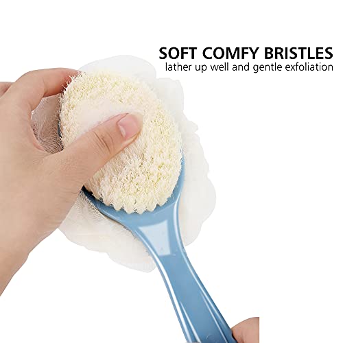 Shower Body Brush with Bristles and Loofah,Back Scrubber Bath Mesh Sponge with Curved Long Handle for Skin Exfoliating Bath, Massage Bristles Suitable for Wet or Dry, Men and Women (Black) - color: Black