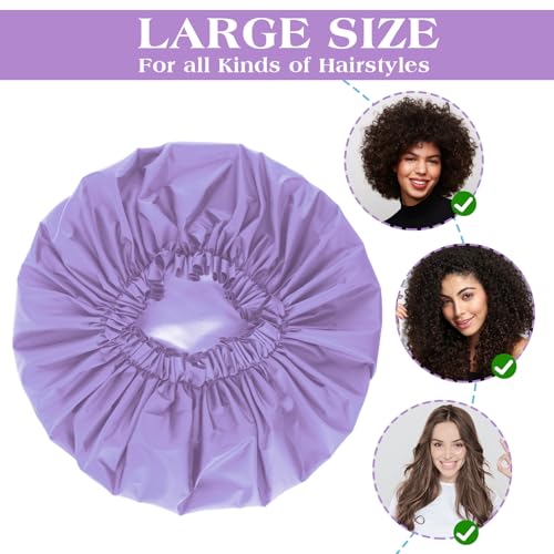 2 PCS Large Shower Cap for Braids - Waterproof Shower Cap for Women, Reusable XL Plastic Shower Caps Jumbo Bath Bonnet for Long Thick Curly Hair, Locs, Twist Braids (Pink, Purple) - color: Pink+Purple